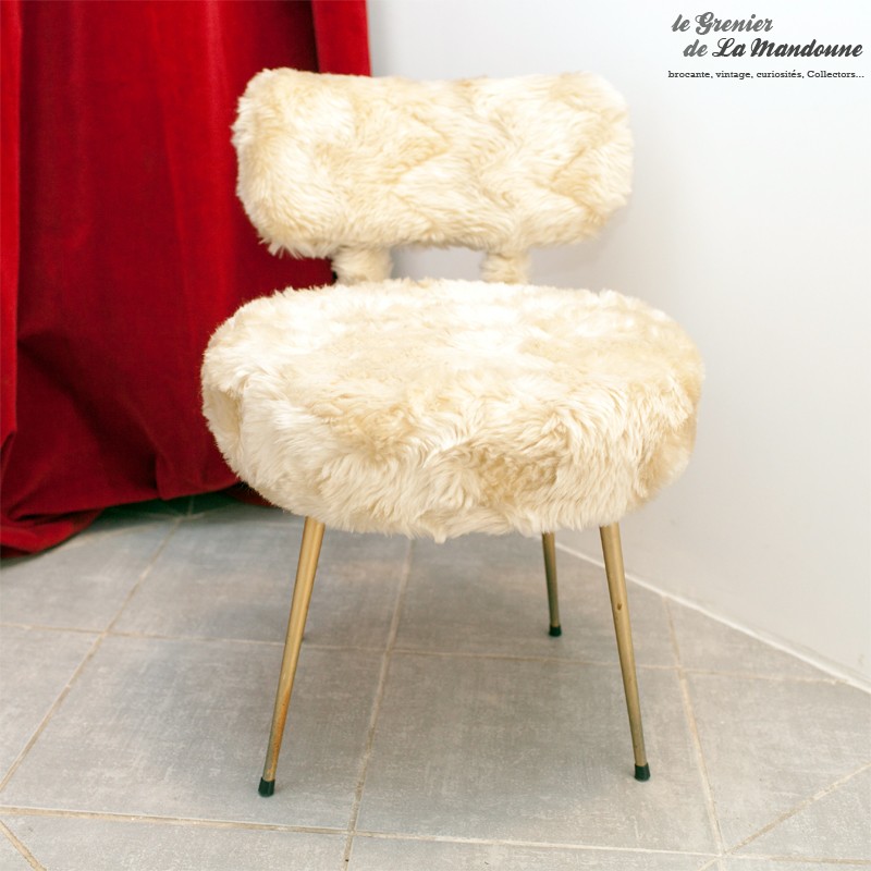 Chaise / Fauteuil Moumoute vintage Pelfran, couleur crème à reflet
