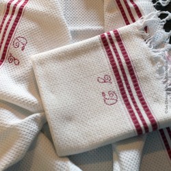 Lot de 4 anciennes serviettes coton nid d'abeille - Vintage fabric