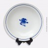 Plat rond creux BADONVILLER Faïencerie FB 92, décor pochoir fleur bleue vintage. French Antique