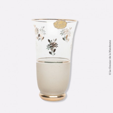 Vase verre granité et motifs or. Ancienne étiquette "Leville PARIS"