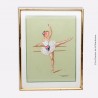 Gouache sur soie, motif Danseuse à la barre, signée, sous verre cadre doré
