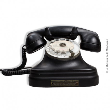 Téléphone à cadran bakélite noir French Vintage 1960