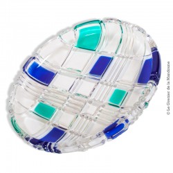 Coupelle, vide-poche, en verre transparent vintage, déco rectangle bi-couleur bleu et vert