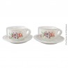 2 déjeuners anciens, tasses et soucoupes à godron, décor fleurs et filet or