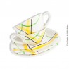 Paire de Tasses avec soucoupes GIEN FRANCE, modèle SARABANDE, décor jaune et vert. 1960 - 1971