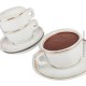 Le Grenier de la Mandoune. 3 grandes tasses à chocolat et leurs soucoupes en porcelaine blanche d'ancien bistrot Français