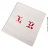 Ancien torchon en coton damassé à damiers coton, monogrammes LR