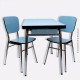 Table Formica et chaises 1960 bleu et acier vintage