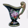 Aiguière pichet faïence CLAMECY. Fond noir, motif fleurs (pivoines). French antique