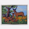 Canevas brodé "Cerf faon et biche" encadré, vintage