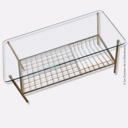 Table basse en métal et verre vintage, design 1950 / 1960