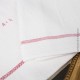 Le Grenier de la Mandoune. Nappe ancienne coton / lin épais à liteaux rouge, 138 cm x 90 cm, monogramme rouge AL