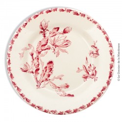 Lot de 4 Assiettes en porcelaine opaque de Gien, décor floral modèle cactus rose, fin 19ème