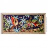 Grand Tableau Canevas « Oiseaux de Paradis » cadre bois, vintage 1970