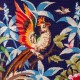 Le Grenier de la Mandoune. Grand Tableau Canevas « Oiseaux de Paradis » cadre bois, vintage 1970