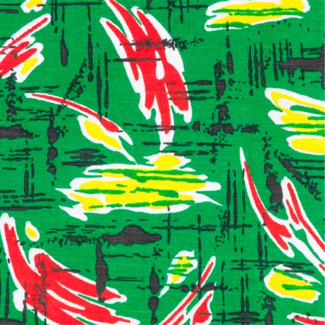Le Grenier de la Mandoune. Tissu coton des années 1970 Imprimé vert ★ Neuf ★ French vintage