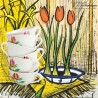 Lot de 6 tasses Gien France avec sucrier et pot à lait, modèle Princesse 1960 - 1971