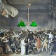 Le Grenier de la Mandoune. Lustre Billard vintage, deux lampes à opaline verte et laiton (cuivre)