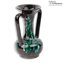 Le Grenier de la Mandoune. Vase VALLAURIS signé, style amphore, vert, blanc et marron. French Antique