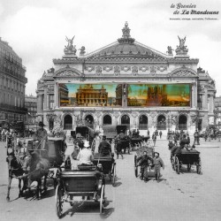 Le Grenier de la Mandoune. Paris, l’Opéra - Notre-Dame, Illustrations anciennes de Paris sous vitre. France vintage