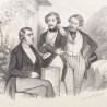 Le bas de la montagne. Litho de Magnier, signé. Cadre vitrée. French antique