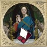 Ancien Miroir de voyage biseauté et son étui (support) en cuir marron. French Antique